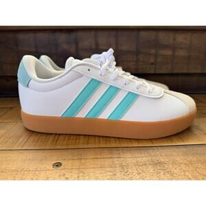 Adidas VL Court 3.0 K Shoes Youth Size 7 White Mint Gum Sneaker 3-Stripes JS2596